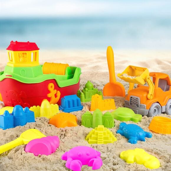 DraMosary 19pcs Beach Sand Toys Set for Kids with Boat Excavator Shovel Tool ... - Picture 2 of 11